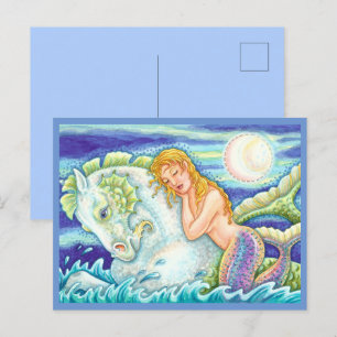 SAILOR'S FANTASY MERMAID RIDING MERHORSE, SEEPFERD POSTKARTE