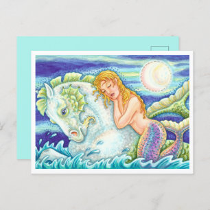 SAILOR'S FANTASY MERMAID RIDING MERHORSE, SEEPFERD POSTKARTE