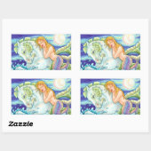 SAILOR'S FANTASY MERMAID RIDING MERHORSE, SEEPFERD RECHTECKIGER AUFKLEBER (Blatt)