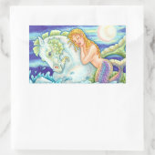 SAILOR'S FANTASY MERMAID RIDING MERHORSE, SEEPFERD RECHTECKIGER AUFKLEBER (Tasche)