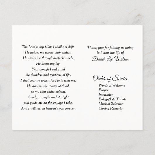 Sailor's Tribute Funeral Flyer (Hinten)