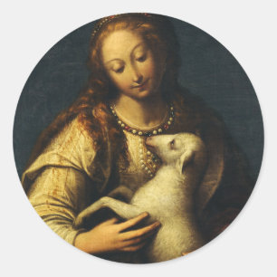 Saint Agnes by Orsola Maddalena Caccia Runder Aufkleber