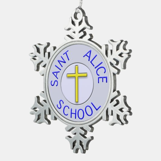 Saint Alice School Colour Patch Schneeflocken Zinn-Ornament (Rechts)