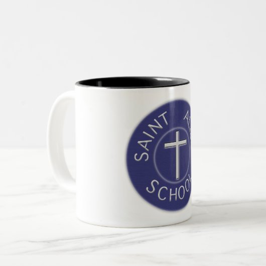 Saint Alice School Tradition Blau und Weiß Patch Zweifarbige Tasse (Vorderseite Links)