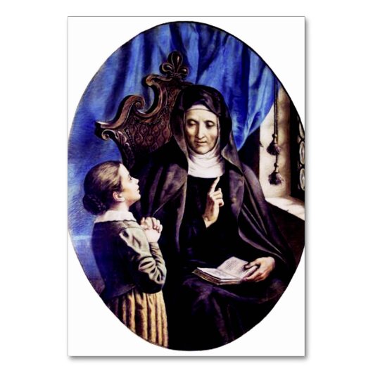 Saint Angela Merici Jungfrau und Gießerin Tischnummer (Vorderseite)