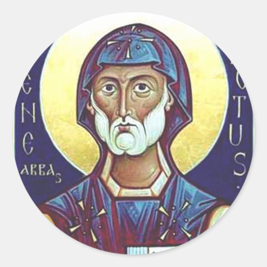 Saint-Benedikt von Nursia Runder Aufkleber (Vorderseite)