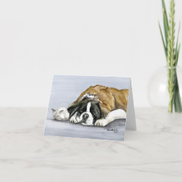 "Saint Bernard and Kitten" Dog Art Notecard Karte
