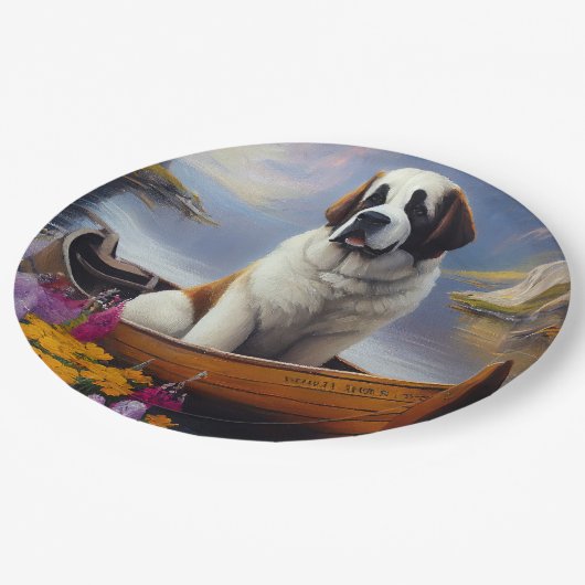 Saint Bernard auf dem Paddle: Ein Landschaftliches Pappteller (Schrägansicht)