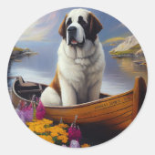 Saint Bernard auf dem Paddle: Ein Landschaftliches Runder Aufkleber (Vorderseite)