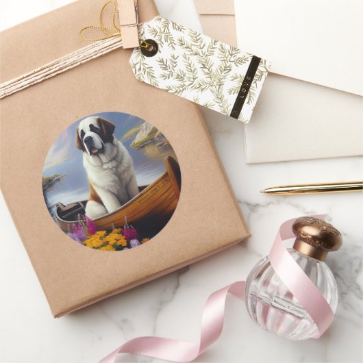 Saint Bernard auf dem Paddle: Ein Landschaftliches Runder Aufkleber (Schenken)