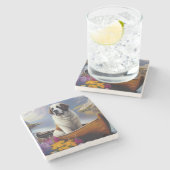 Saint Bernard auf dem Paddle: Ein Landschaftliches Steinuntersetzer (Seitenansicht)