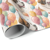 Saint Bernard Birthday Balloons Watercolor Geschenkpapier (Rolleneckpunkt)