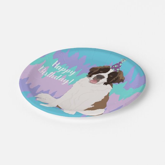 Saint Bernard Birthday Papierplatte Pappteller (Schrägansicht)