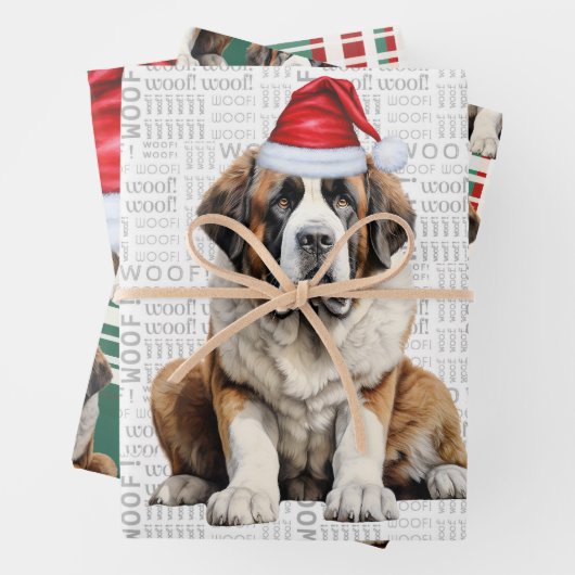 Saint Bernard Christmas Dog Red Green Plaid Geschenkpapier Set (Beispiel)