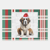 Saint Bernard Christmas Dog Red Green Plaid Geschenkpapier Set (Vorderseite)