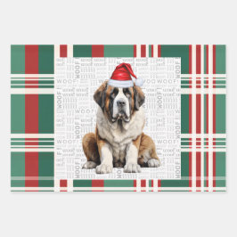 Saint Bernard Christmas Dog Red Green Plaid Geschenkpapier Set