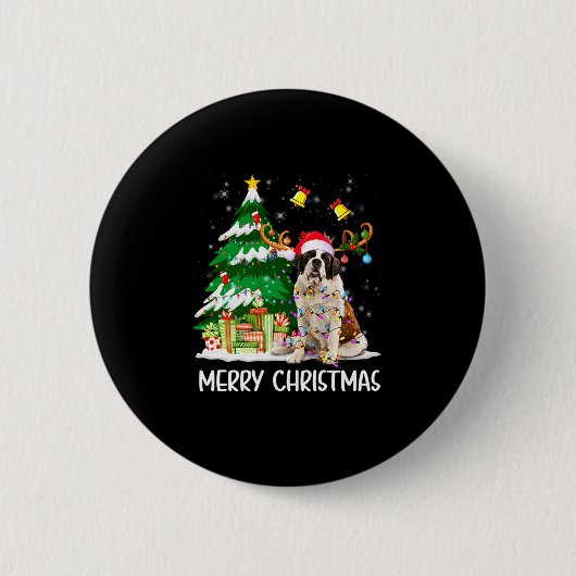 Saint Bernard Christmas Lights Tree Santa Xmas Paj Button (Vorderseite)