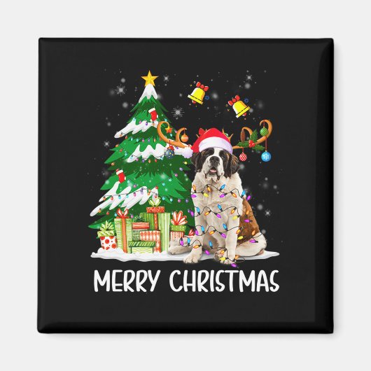 Saint Bernard Christmas Lights Tree Santa Xmas Paj Magnet (Vorne)