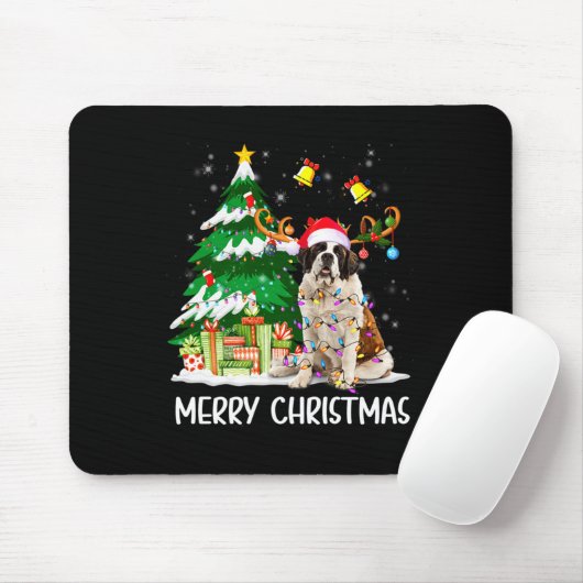 Saint Bernard Christmas Lights Tree Santa Xmas Paj Mousepad (Mit Mouse)