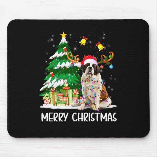 Saint Bernard Christmas Lights Tree Santa Xmas Paj Mousepad (Vorne)