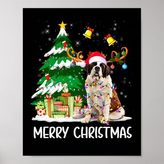 Saint Bernard Christmas Lights Tree Santa Xmas Paj Poster (Vorne)