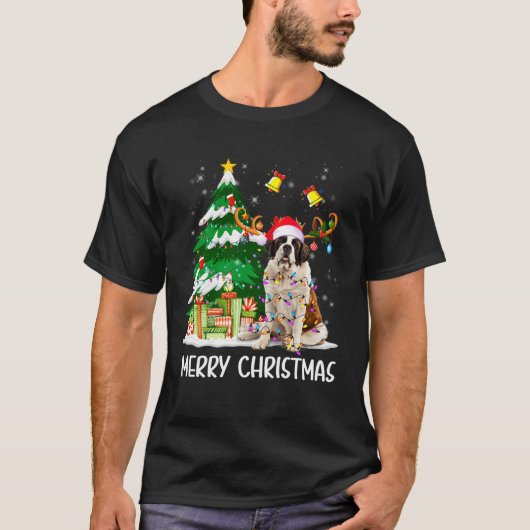 Saint Bernard Christmas Lights Tree Santa Xmas Paj T-Shirt (Vorderseite)