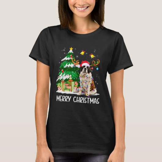Saint Bernard Christmas Lights Tree Santa Xmas Paj T-Shirt (Vorderseite)