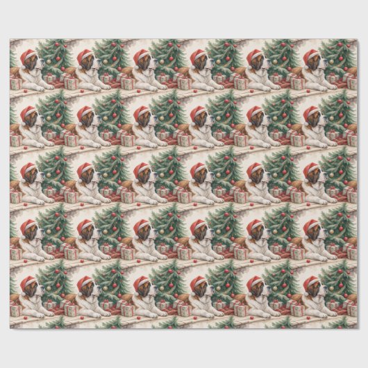 Saint Bernard Christmas Tree Watercolor Geschenkpapier (Flach)