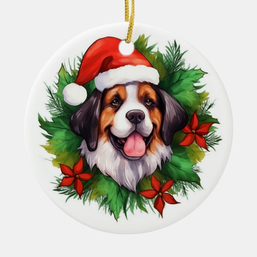 Saint Bernard Christmas Wreath Keramik Ornament (Vorne)