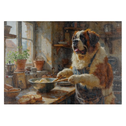 Saint Bernard Cooking in Kitchen Schneidebrett (Vorderseite)