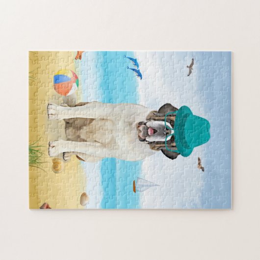 Saint Bernard Dog am Strand Puzzle (Horizontal)