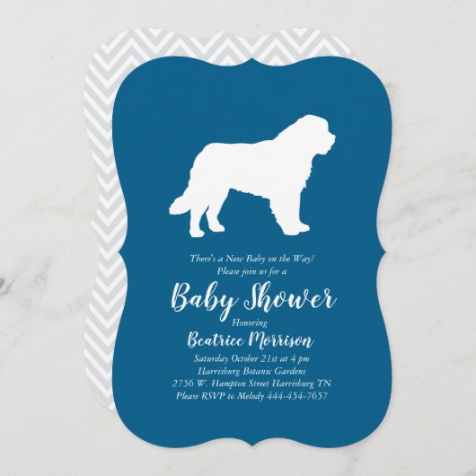Saint Bernard Dog Baby Shower Boy Blue Einladung (Vorne/Hinten)