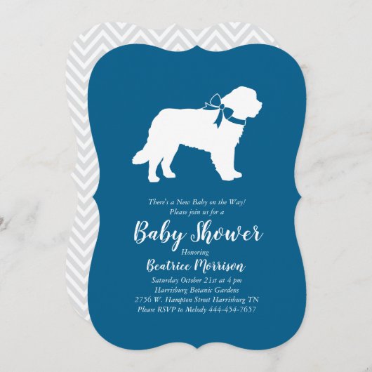Saint Bernard Dog Baby Shower Boy Blue Einladung (Vorne/Hinten)