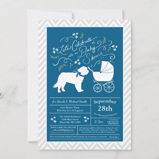 Saint Bernard Dog Baby Shower Boy Blue Einladung (Vorderseite)