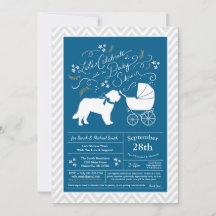 Saint Bernard Dog Baby Shower Boy Blue