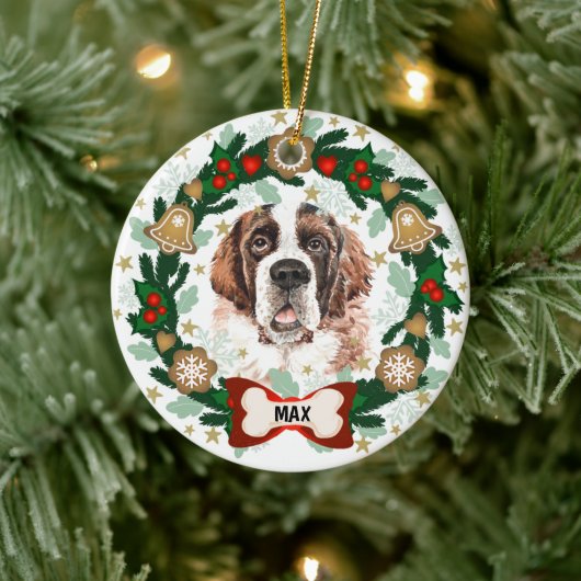Saint Bernard Dog Christmas Cookie Wreath Keramik Ornament (Baum)