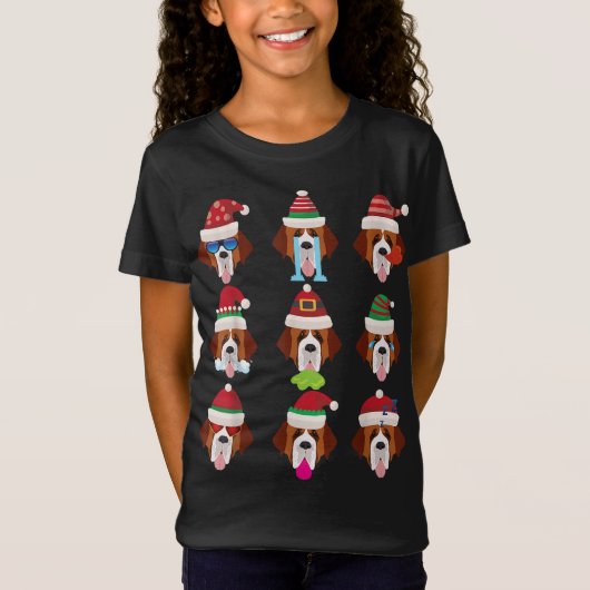 SAINT BERNARD Dog Faces Santa Costume Xmas T-Shirt (Vorderseite)