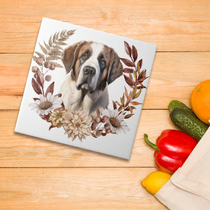 Saint Bernard Dog Herbstkranz Fliese