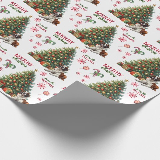 Saint Bernard Dog Holiday Tree Geschenkpapier (Ecke)