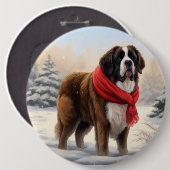 Saint Bernard Dog im Schnee Weihnachten Button (Vorne & Hinten)