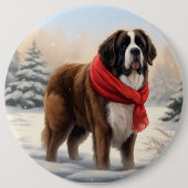 Saint Bernard Dog im Schnee Weihnachten Button (Vorderseite)