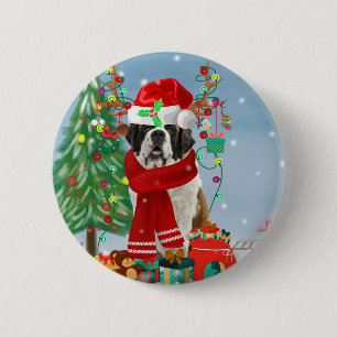 Saint Bernard Dog im Schnee Weihnachten Button