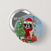 Saint Bernard Dog im Schnee Weihnachten Button (Vorne & Hinten)