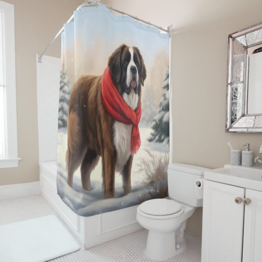 Saint Bernard Dog im Schnee Weihnachten Duschvorhang (Beispiel)