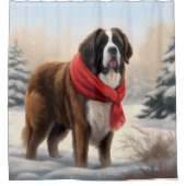 Saint Bernard Dog im Schnee Weihnachten Duschvorhang (Vorderseite)