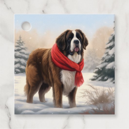 Saint Bernard Dog im Schnee Weihnachten Geschenkanhänger (Vorderseite)