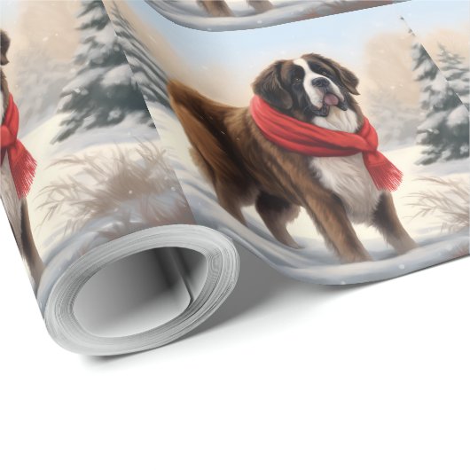 Saint Bernard Dog im Schnee Weihnachten Geschenkpapier (Rolleneckpunkt)