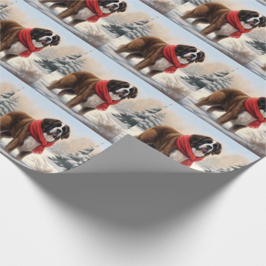 Saint Bernard Dog im Schnee Weihnachten Geschenkpapier (Ecke)
