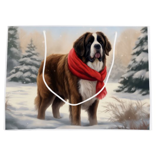 Saint Bernard Dog im Schnee Weihnachten Große Geschenktüte (Vorderseite)