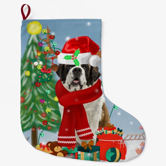 Saint Bernard Dog im Schnee Weihnachten Großer Weihnachtsstrumpf (Vorderseite)